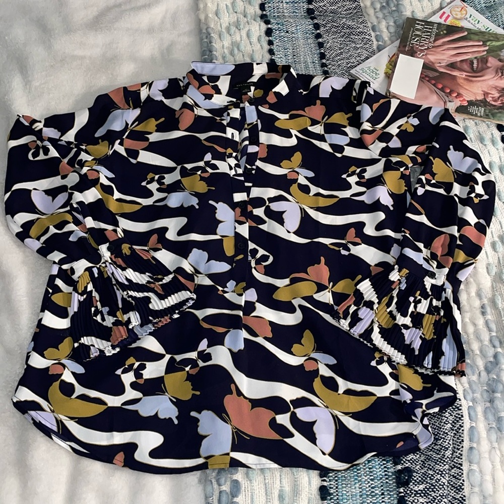 Ann Taylor Floral-Print pleated crepe blouse - XS - Picture 1 of 5